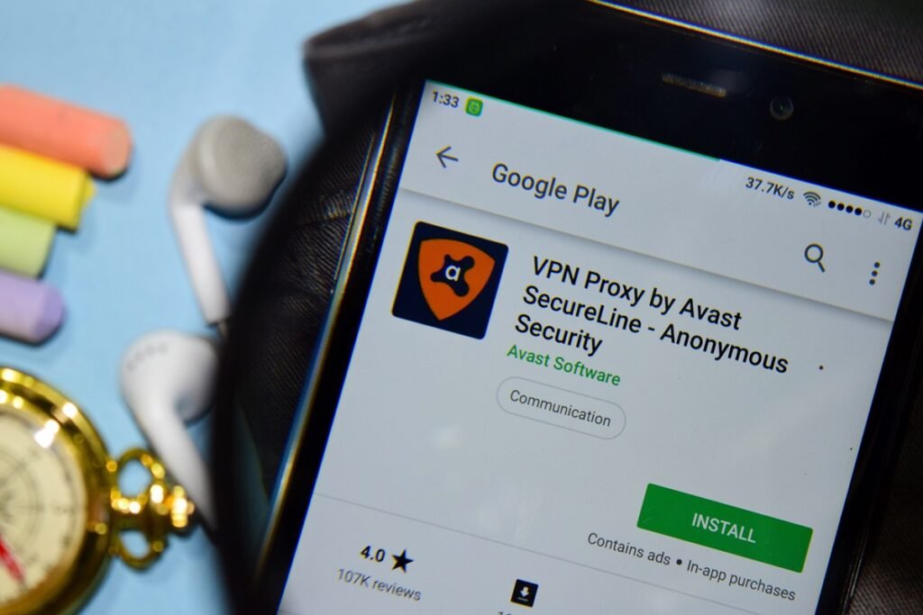 VPN Proxy by Avast Secure - Anonymous Security dev app with magnifying on Smartphone screen. VPN is a freeware web browser developed by Avast Software